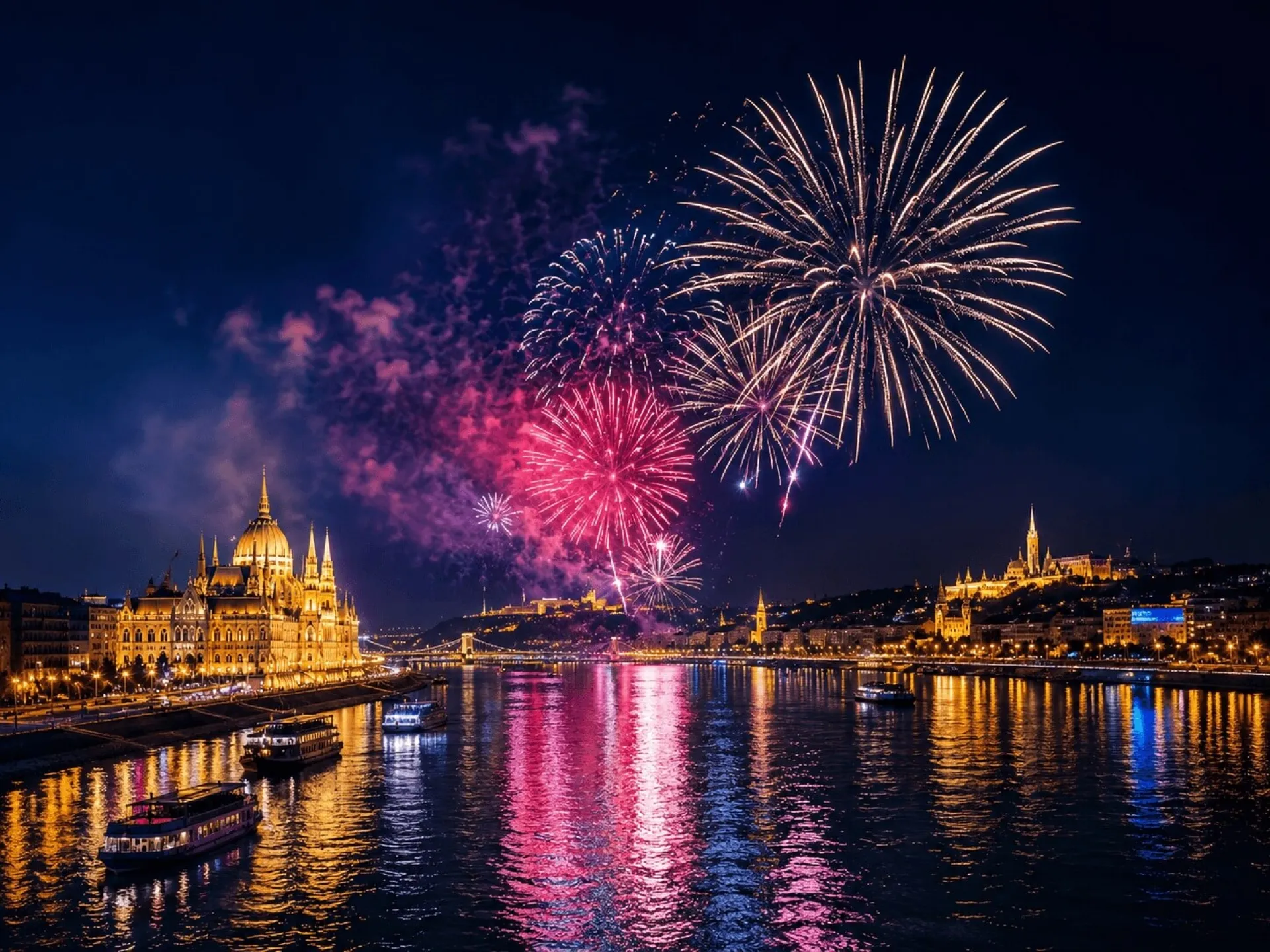 Crucero de fuegos artificiales con cena de gala de 4 platos y espectáculo de piano
