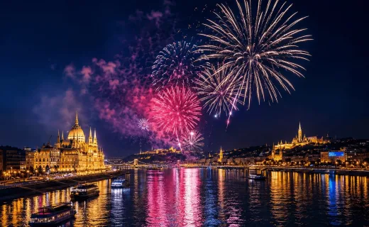 Crucero de fuegos artificiales con cena de gala de 4 platos y espectáculo de piano